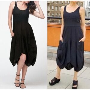 Inizio Magic Dress 2 Pocket Sleeveless Linen Lagenlook Italy Asymmetrical‎ Black